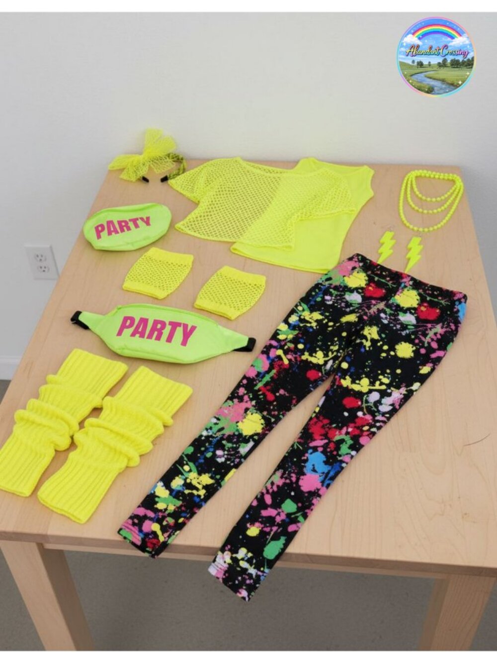 Women's 80s 90s Outfit Set Fishnet Top Vest Pants Leg Warmers Retro Party